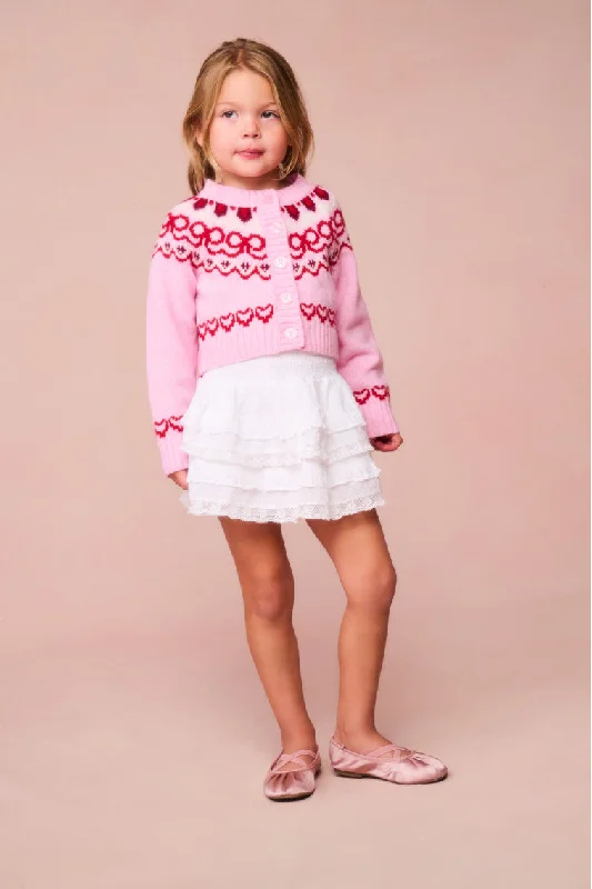 Girls Wrenna Wool Fair Isle Cardigan Notch Collar Peter Pan Collar Cowl Neck