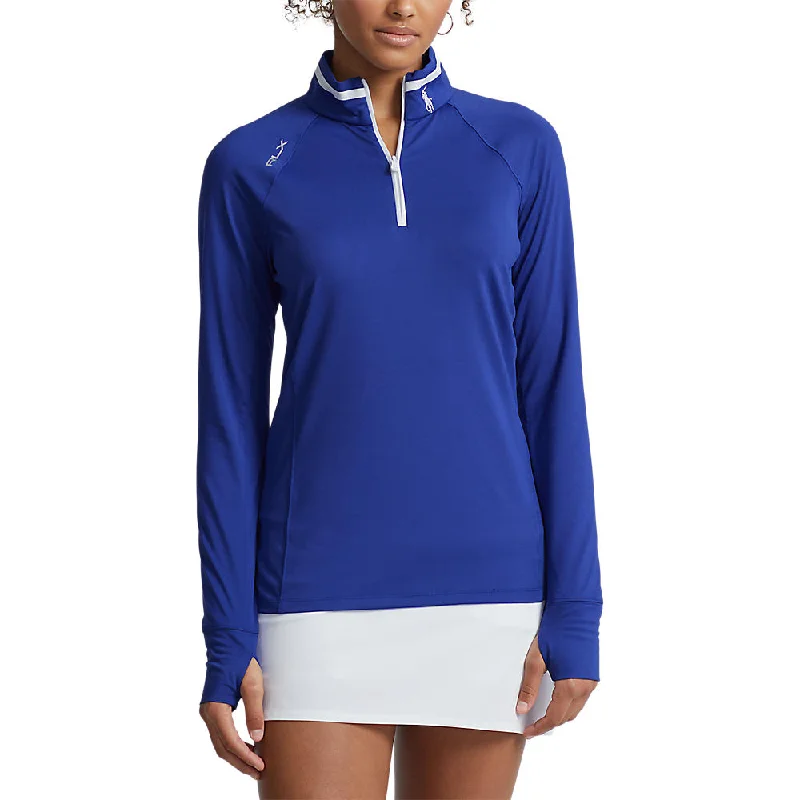 RLX Ralph Lauren Women's Jersey Quarter Zip Golf Pullover - Royal Blue/Pure White Turtleneck Warm Pullover