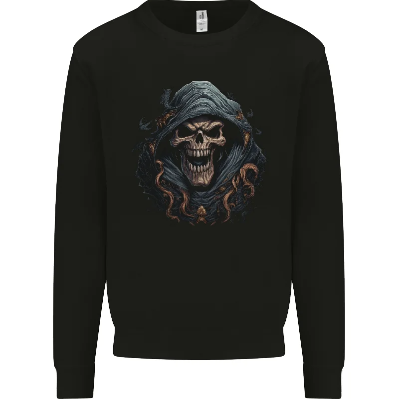 Crazy Grim Reaper Skull Demon Heavy Metal Mens Sweatshirt Jumper Hoodie with Exposed Zipper Edgy Industrial Crazy Grim Reaper Skull Demon Heavy Metal Mens Sweatshirt Jumper Hoodie with Exposed Zipper Edgy Industrial