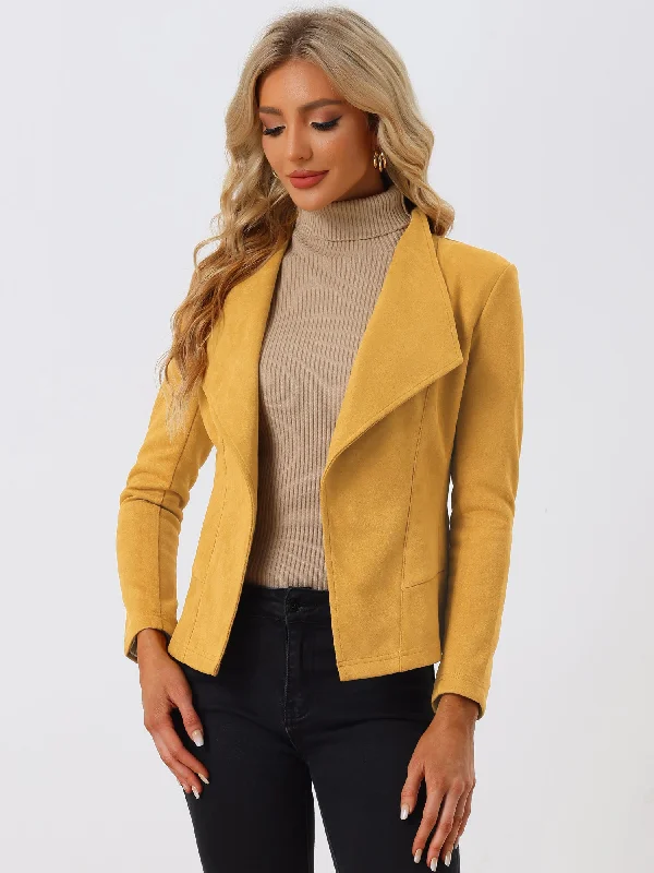 Faux Suede Jacket Open Front Lapel Draped Outwear Cardigan Rayon Fabric Velvet Fabric Corduroy Fabric Faux Suede Jacket Open Front Lapel Draped Outwear Cardigan Rayon Fabric Velvet Fabric Corduroy Fabric
