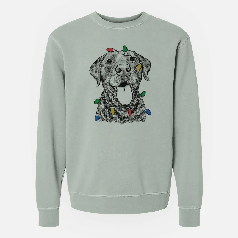 Christmas Lights Gwen the Labrador Retriever - Unisex Pigment Dyed Crew Sweatshirt Hoodie with Embroidery Detailed Premium