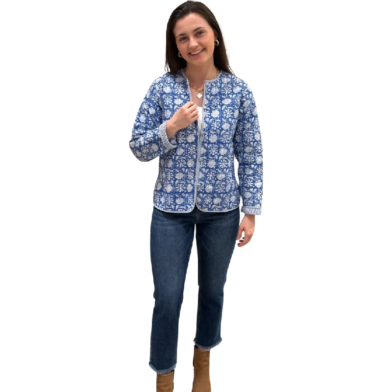 The Madeline Quilted Reversible Jacket in Blue and White Floral Cotton Jacket Linen Jacket Terry Jacket The Madeline Quilted Reversible Jacket in Blue and White Floral Cotton Jacket Linen Jacket Terry Jacket