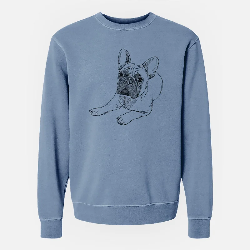 Doodled Alfredo the French Bulldog - Unisex Pigment Dyed Crew Sweatshirt Hoodie with Toggle Buttons Decorative Unique