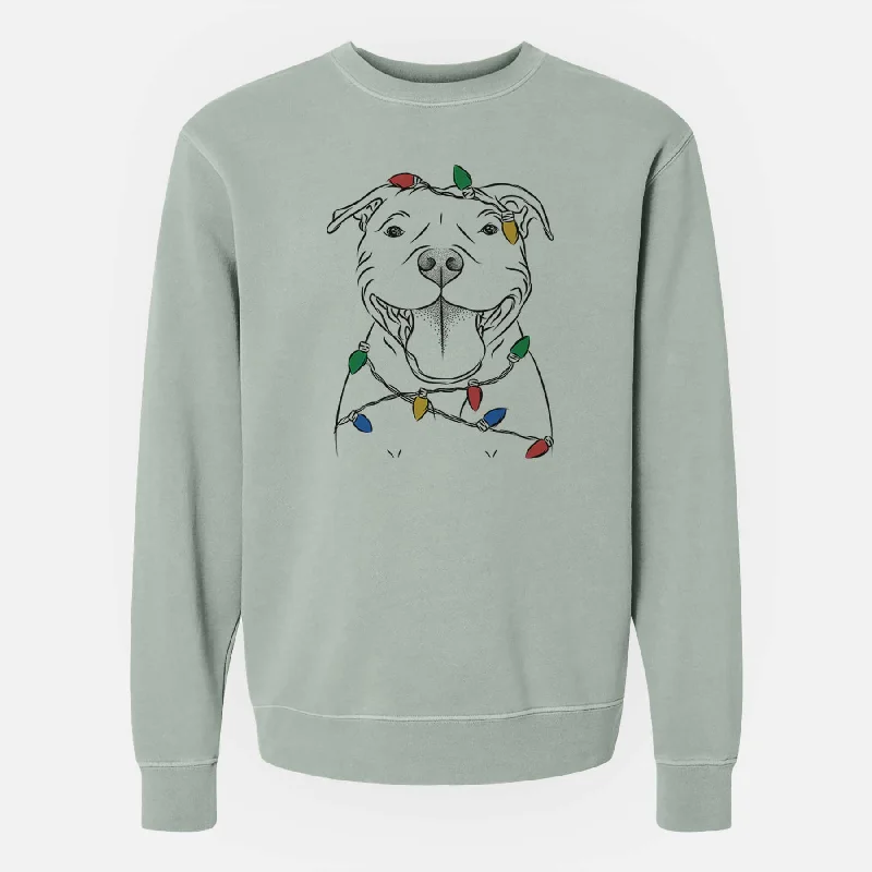 Christmas Lights Wafer the Staffordshire Bull Terrier - Unisex Pigment Dyed Crew Sweatshirt Hoodie with Camouflage Military Edgy