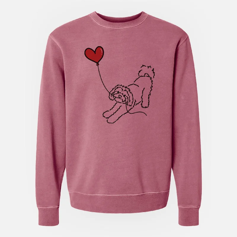 Maltipoo Heart String - Unisex Pigment Dyed Crew Sweatshirt Hoodie with Strings Custom Fit Adjustable