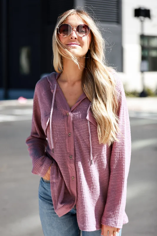 FINAL SALE - Casual Magic Mauve Waffle Knit Hoodie Hoodie with Turtle Neck Cozy Winter FINAL SALE - Casual Magic Mauve Waffle Knit Hoodie Hoodie with Turtle Neck Cozy Winter