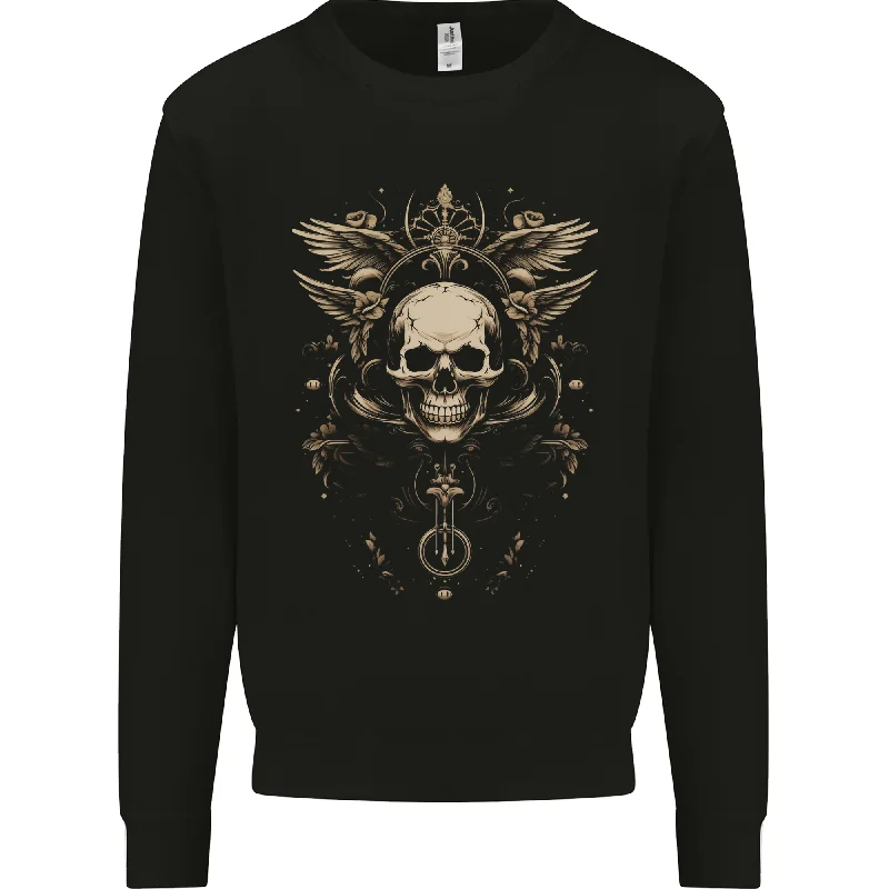 Cosmic Skull With Wings Mens Sweatshirt Jumper Hoodie with Slit Hem Functional Movement Cosmic Skull With Wings Mens Sweatshirt Jumper Hoodie with Slit Hem Functional Movement