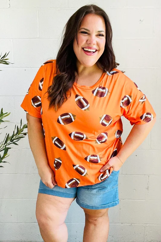 Game Day Orange Football Print Knit Top Evening Knit Shirt