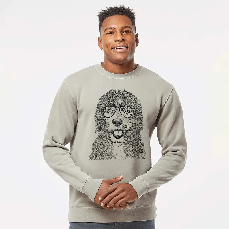 Aviator Bash the Bernedoodle - Unisex Pigment Dyed Crew Sweatshirt Zip Hoodie Drawstring Kangaroo Pocket Aviator Bash the Bernedoodle - Unisex Pigment Dyed Crew Sweatshirt Zip Hoodie Drawstring Kangaroo Pocket