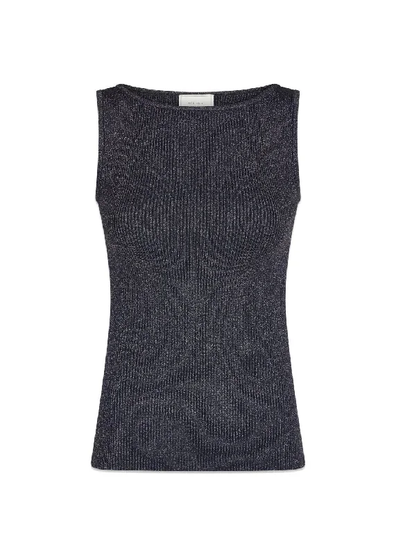 Talia Glitter Knit Top - Midnight Blue Long Sleeve Knit Tee