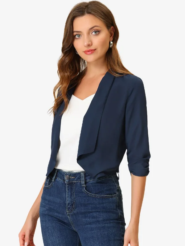 3/4 Ruched Sleeve Shawl Open Front Chiffon Bolero Shrug Blazer Women's Wedding Blazer 3/4 Ruched Sleeve Shawl Open Front Chiffon Bolero Shrug Blazer Women's Wedding Blazer