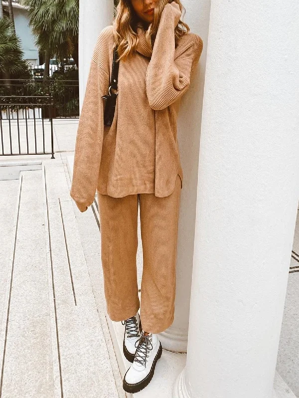 Turtleneck Loose Trousers Casual Knitted Suit Trousers Designer Luxury
