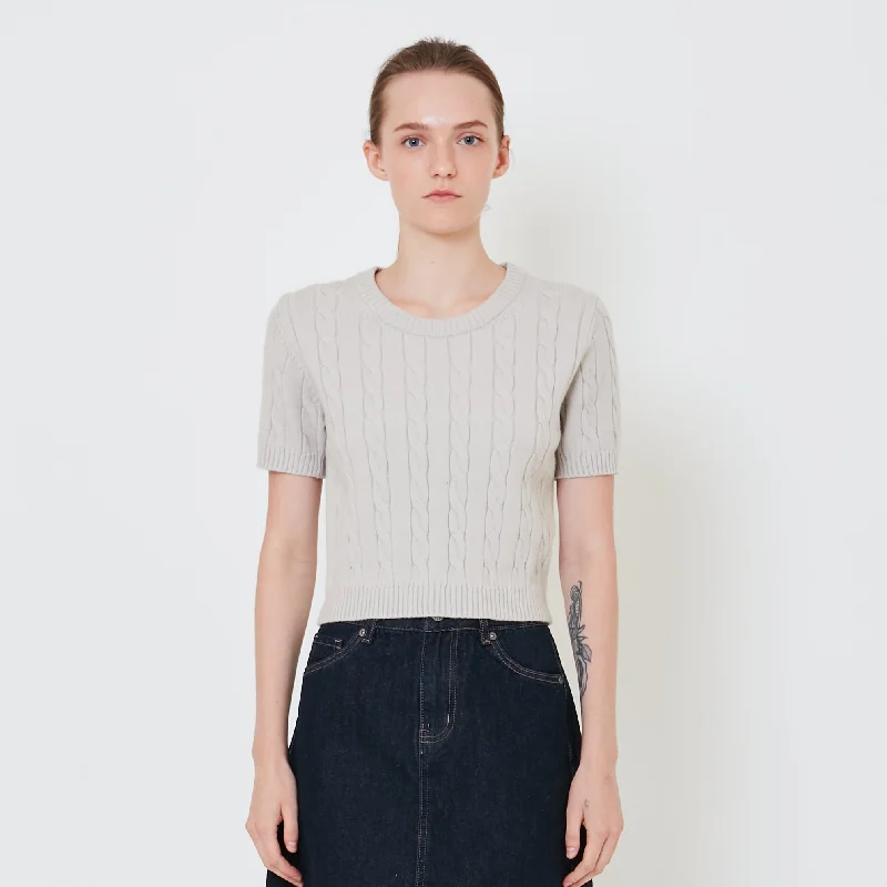 Women Cable Knit Top - Light Grey - SW2411193A Soft Knit Shirt