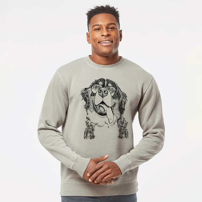 Aviator Theo the Bernese Mountain Dog - Unisex Pigment Dyed Crew Sweatshirt Hoodie with Stripes Bold Sporty Aviator Theo the Bernese Mountain Dog - Unisex Pigment Dyed Crew Sweatshirt Hoodie with Stripes Bold Sporty