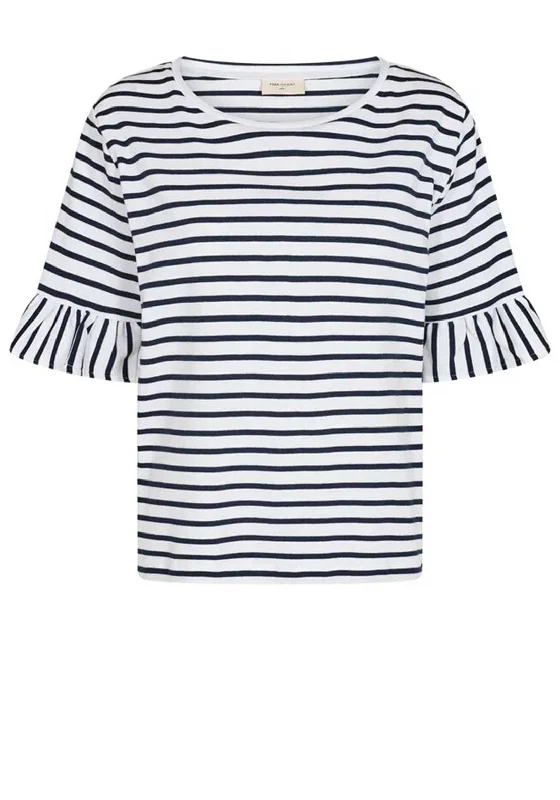 Freequent Marline Stripe T-Shirt, Brilliant White & Navy Blazer Women's Vintage Suit