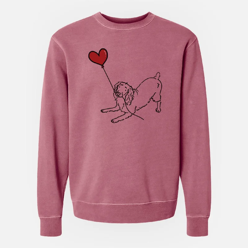 Boykin Spaniel Heart String - Unisex Pigment Dyed Crew Sweatshirt Hoodie with Frayed Bohemian Relaxed Boykin Spaniel Heart String - Unisex Pigment Dyed Crew Sweatshirt Hoodie with Frayed Bohemian Relaxed