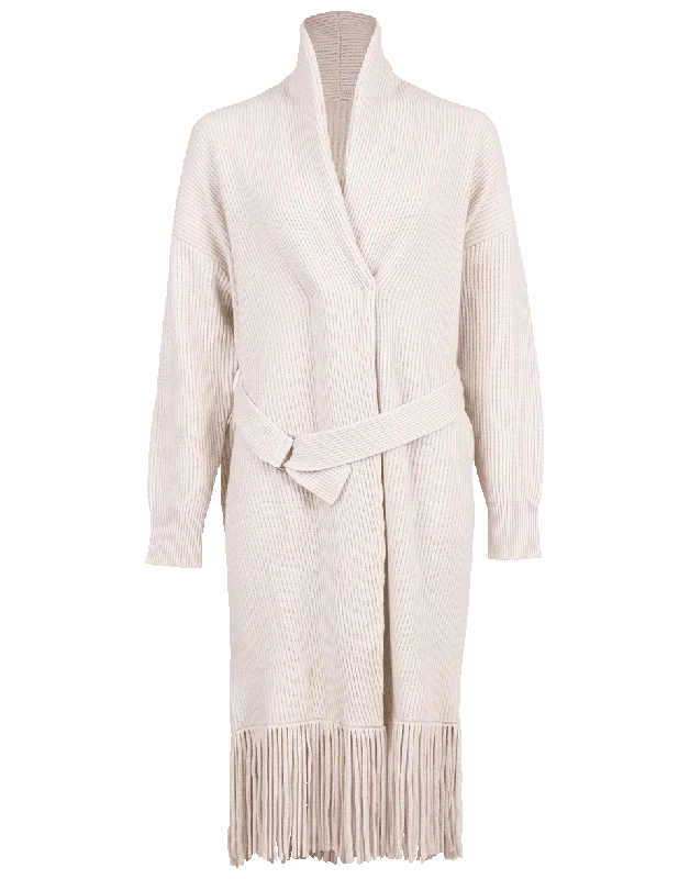 Belted Maxi Shawl Cardigan Crew Neck V-Neck Turtle Neck