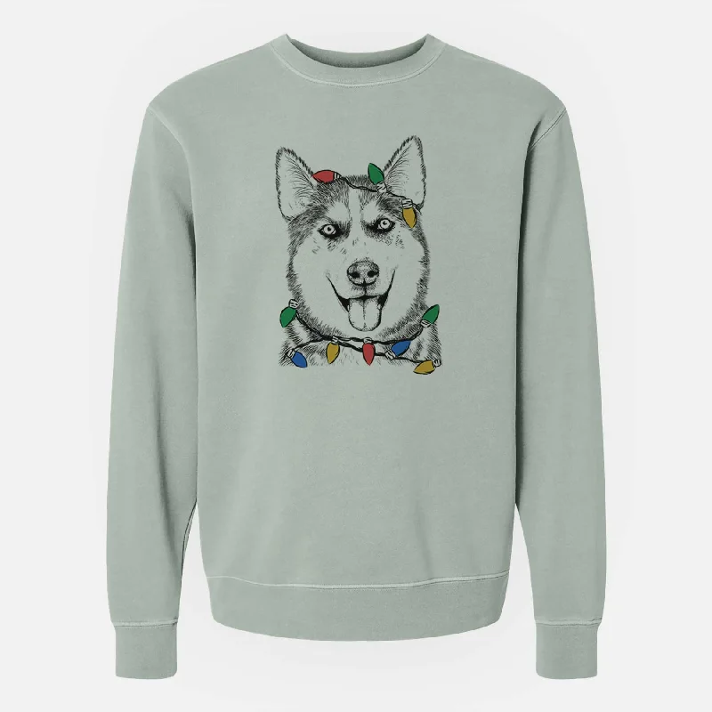 Christmas Lights Sesi the Siberian Husky - Unisex Pigment Dyed Crew Sweatshirt Hoodie with Sequins Glamorous Eye-catching Christmas Lights Sesi the Siberian Husky - Unisex Pigment Dyed Crew Sweatshirt Hoodie with Sequins Glamorous Eye-catching
