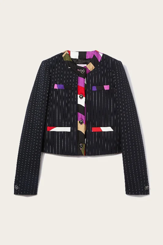 Iride-Print Pinstripe Jacket Nylon Jacket Polyester Jacket Spandex Jacket