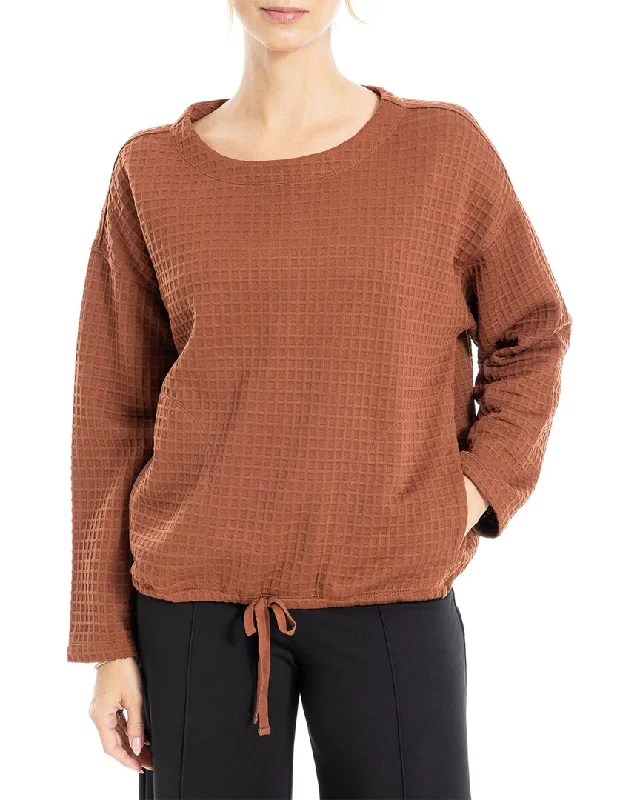 Max Studio Waffle Knit Top Beige Knit Top