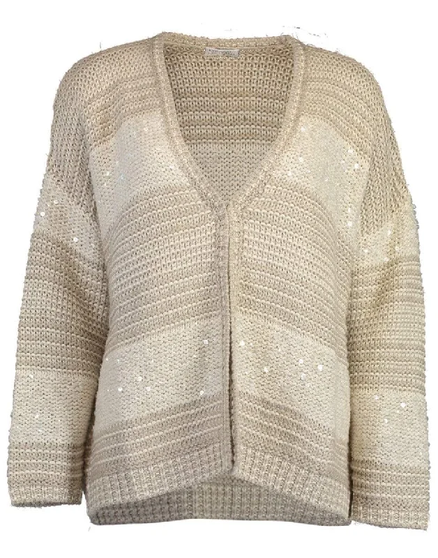 Crochet Knit Silk Paillette Cardigan Slim Fit Regular Fit Oversized