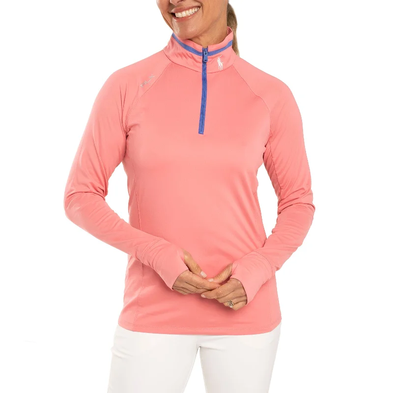 RLX Ralph Lauren Women's Jersey Quarter Zip Golf Pullover - Dolce Pink/Scottsdale Blue Oversized Cozy Pullover