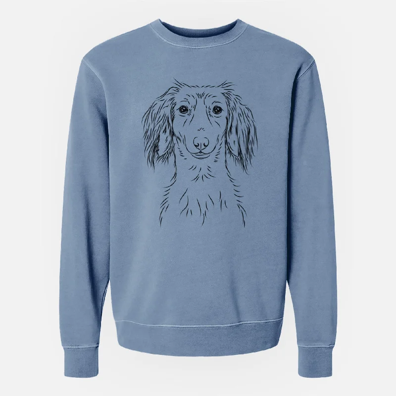 Bare Roux the Long Haired Dachshund - Unisex Pigment Dyed Crew Sweatshirt Hoodie with Side Slits Relaxed Casual