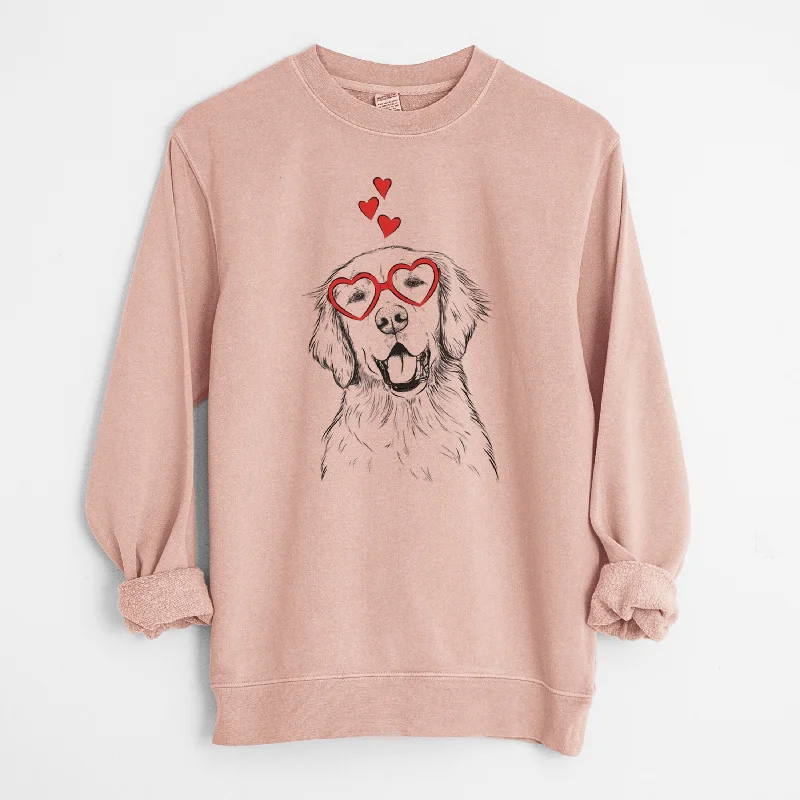 Valentine Wallace the Golden Retriever - Unisex Pigment Dyed Crew Sweatshirt Hoodie with Typography Text Message Valentine Wallace the Golden Retriever - Unisex Pigment Dyed Crew Sweatshirt Hoodie with Typography Text Message