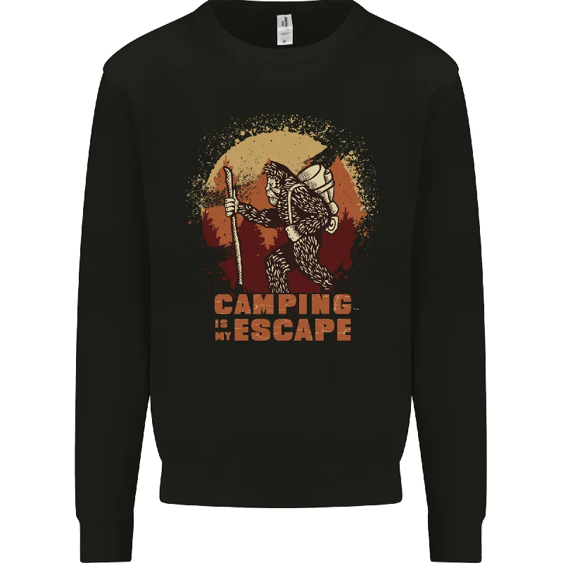 Bigfoot Camping is My Escape Funny Mens Sweatshirt Jumper Hoodie with Cropped Fit Short Trendy