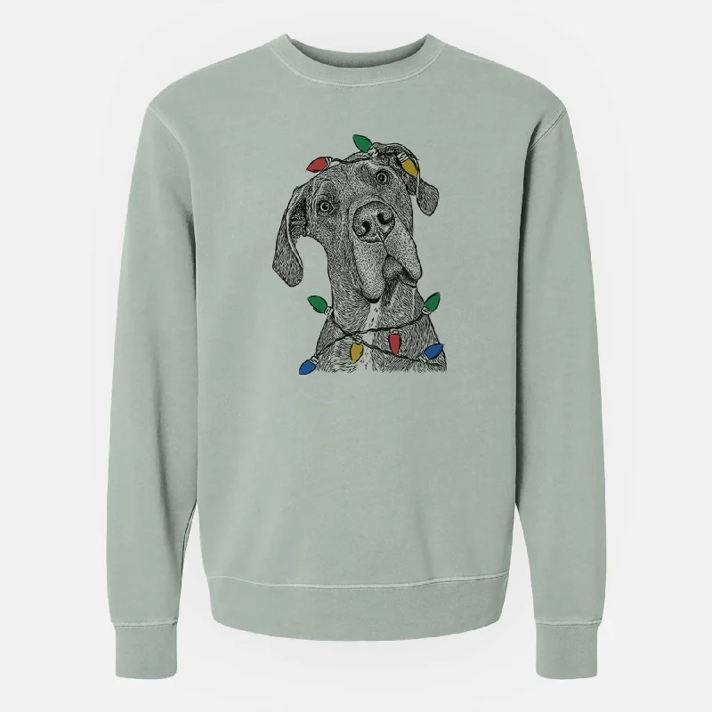 Christmas Lights River the Great Dane - Unisex Pigment Dyed Crew Sweatshirt Hoodie with Pastel Soft Subtle Christmas Lights River the Great Dane - Unisex Pigment Dyed Crew Sweatshirt Hoodie with Pastel Soft Subtle