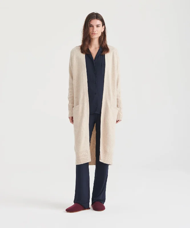 Luxe Cashmere Duster Cardigan Front Pockets Side Pockets Patch Pockets
