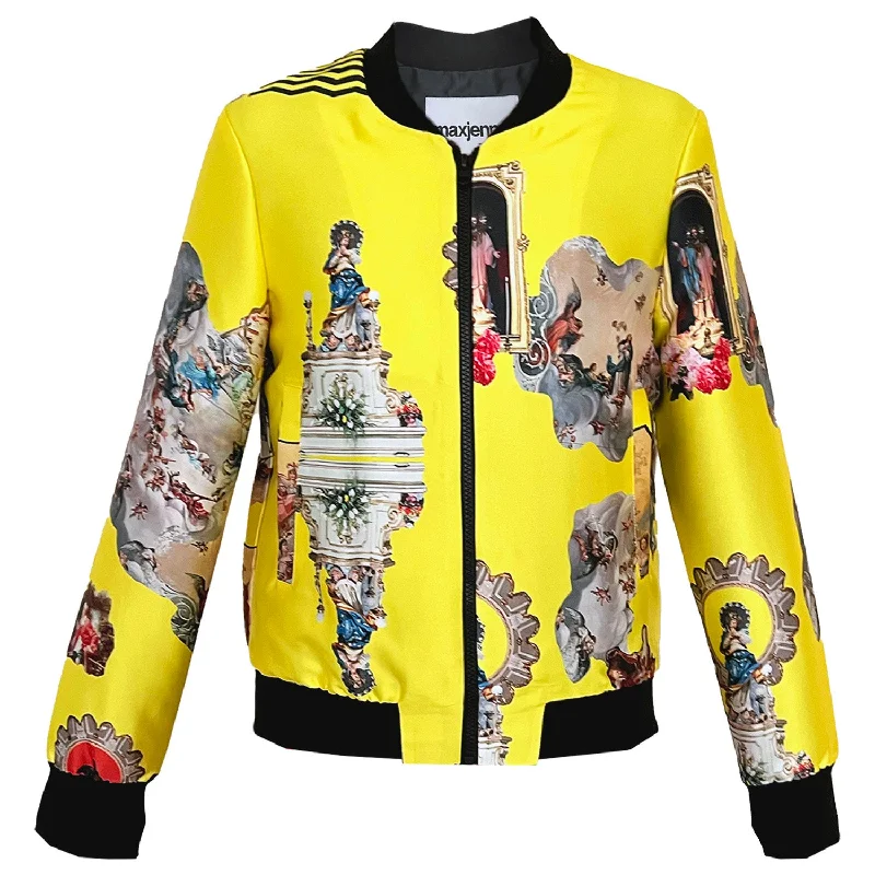 Unisex bomber jacket sicily yellow Cotton Fabric Linen Fabric Terry Fabric