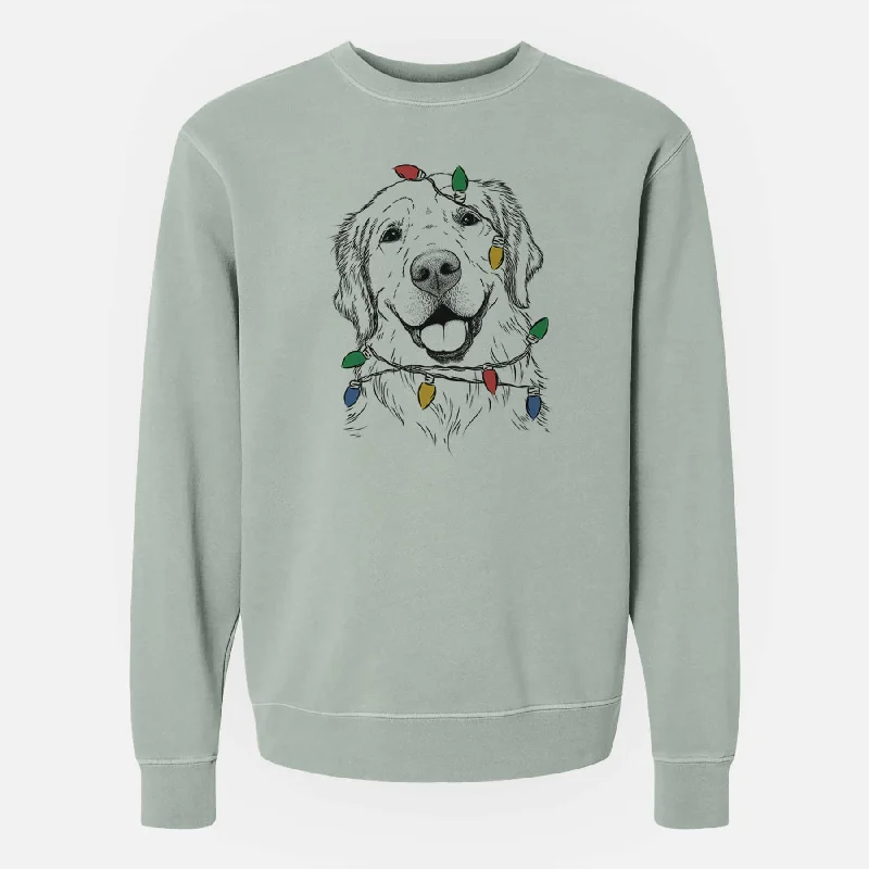 Christmas Lights Griffin the Golden Retriever - Unisex Pigment Dyed Crew Sweatshirt Hoodie with Bell Sleeves Flared Feminine