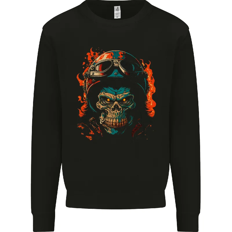 Biker Gorilla Skull Motorbike Motorcycle Mens Sweatshirt Jumper Hoodie with Side Slits Relaxed Casual