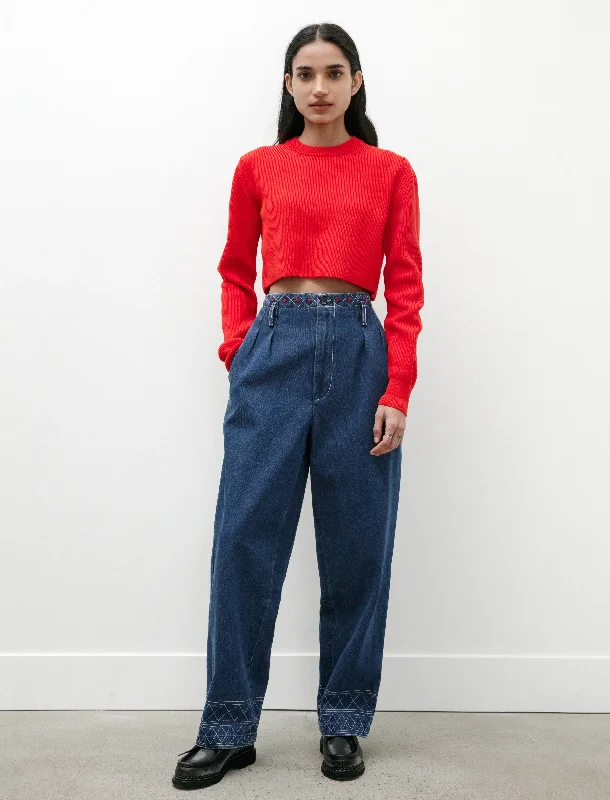 Embroidered Murray Denim Trouser Trousers Capri Summer