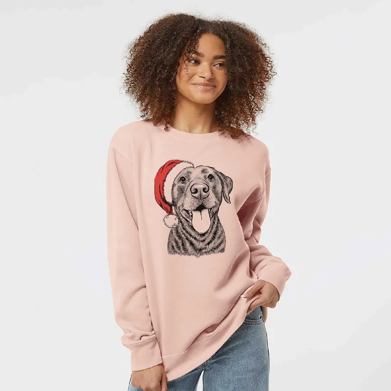 Santa Gwen the Labrador Retriever - Unisex Pigment Dyed Crew Sweatshirt Hoodie with Emblem Brand Identity