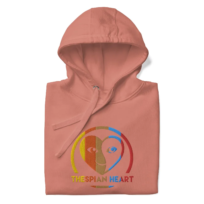 Thespian Heart Logo Colorful Stripes - Embroidered Premium Unisex Hoodie Hoodie with Snap Buttons Easy Quick