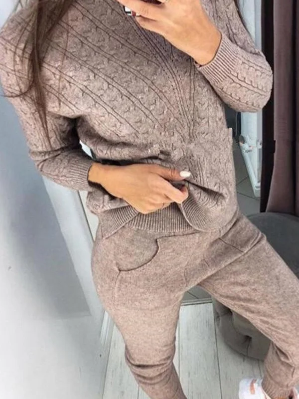 Pullover Knitted Long Sleeve Suit Jewel Neck Pullover