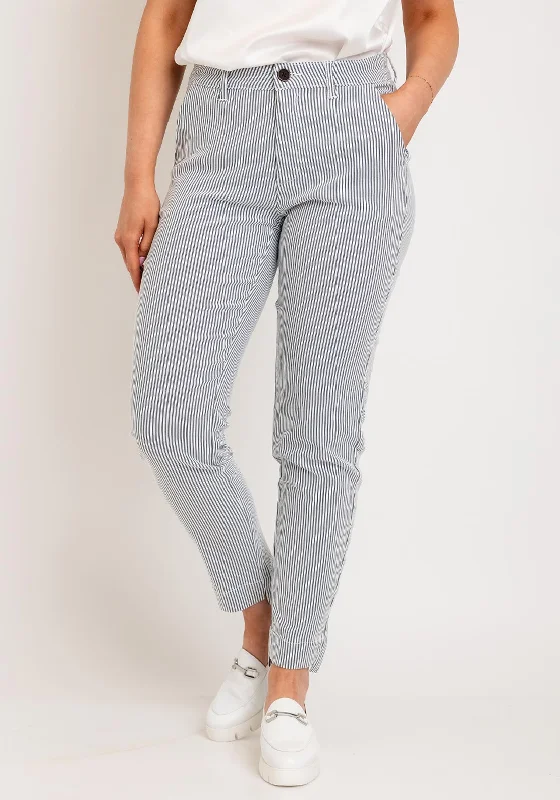 Freequent Rex Striped Skinny Trousers, Navy Blazer & Off White Women's Casual Suit