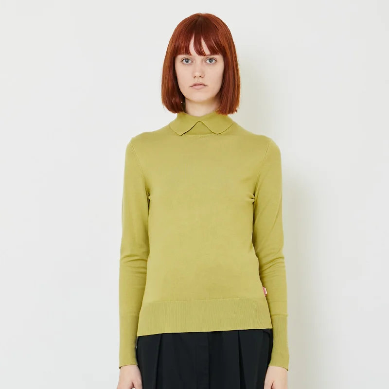 Women High Neck Knit Top - Green - SW2409128A Asymmetrical Knit Blouse