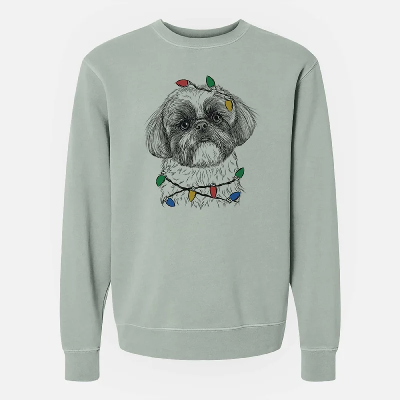 Christmas Lights Simon the Shih Tzu - Unisex Pigment Dyed Crew Sweatshirt Oversized Hoodie Comfort Casual