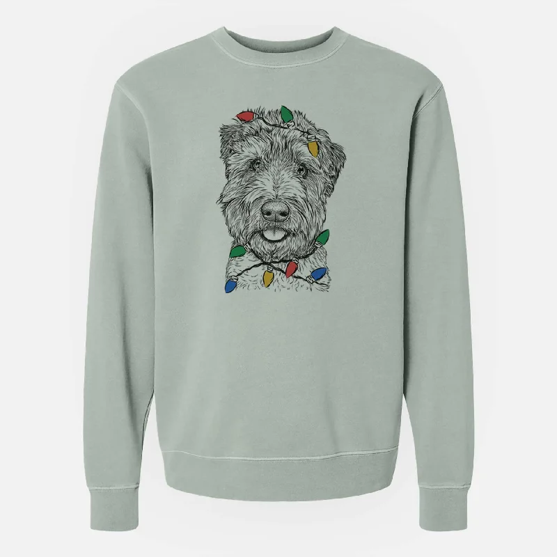 Christmas Lights Milton the Soft Coated Wheaten Terrier - Unisex Pigment Dyed Crew Sweatshirt Hoodie with Front Slit Layering Stylish