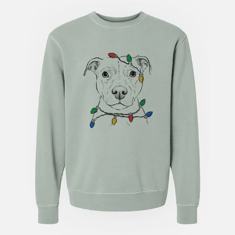 Christmas Lights Khaleesi the Pitbull - Unisex Pigment Dyed Crew Sweatshirt Hoodie with Drop Shoulder Relaxed Streetwear