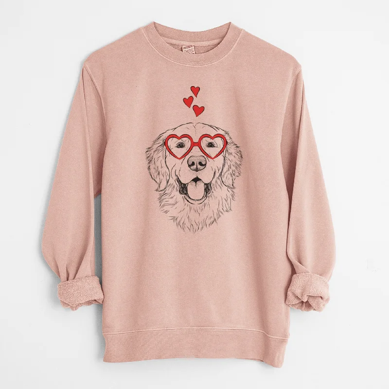 Valentine Sam the Golden Retriever - Unisex Pigment Dyed Crew Sweatshirt Hoodie with Toggle Buttons Decorative Unique