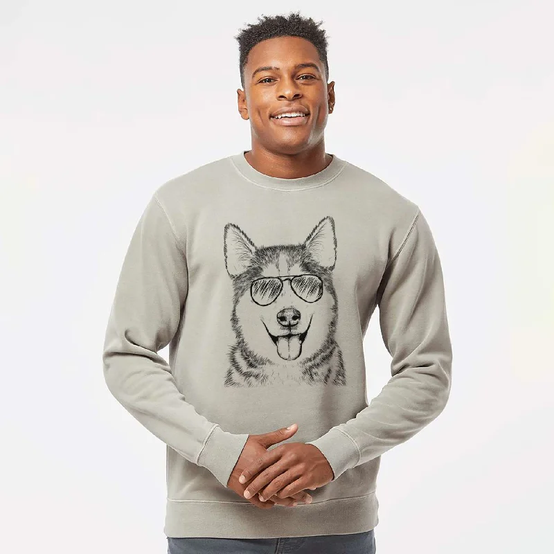 Aviator Sesi the Siberian Husky - Unisex Pigment Dyed Crew Sweatshirt Hoodie with Reflective Safety Nightwear Aviator Sesi the Siberian Husky - Unisex Pigment Dyed Crew Sweatshirt Hoodie with Reflective Safety Nightwear