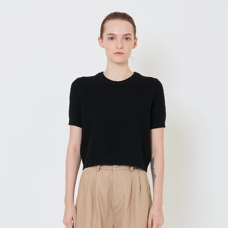 Women Textured Knit Top - Black - SW2410167D Comfortable Knit Tee