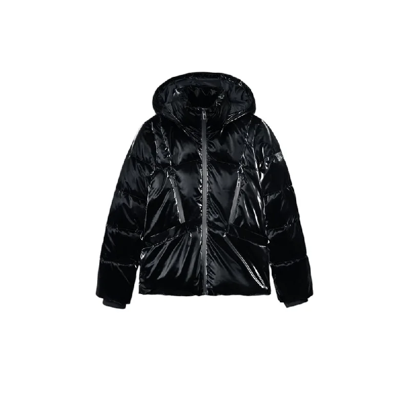 Black Polyester Jackets & Coat Front Pockets Side Pockets Patch Pockets