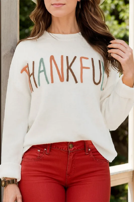THANKFUL Round Neck Long Sleeve Knit Top Spring Knit Blouse