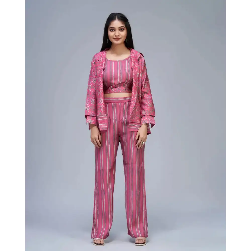 FMH Women's Floral Printed Blazer Top With Pant | Pink Cord-Set/ Three Piece Women's Advanced Suit FMH Women's Floral Printed Blazer Top With Pant | Pink Cord-Set/ Three Piece Women's Advanced Suit