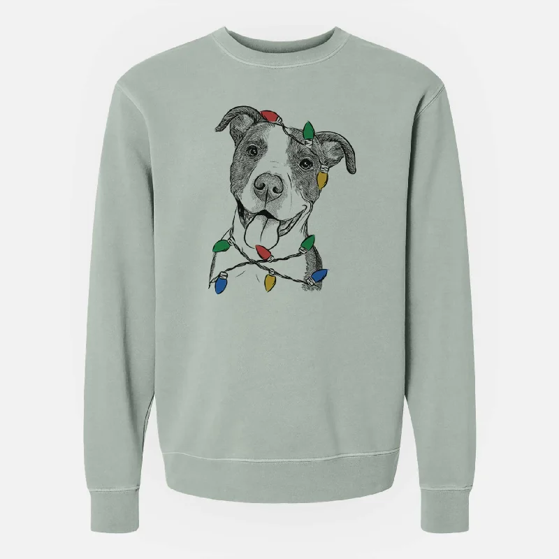 Christmas Lights Jax the American Pitbull Terrier Mix - Unisex Pigment Dyed Crew Sweatshirt Hoodie with Hem Contrast Bold Stylish Christmas Lights Jax the American Pitbull Terrier Mix - Unisex Pigment Dyed Crew Sweatshirt Hoodie with Hem Contrast Bold Stylish